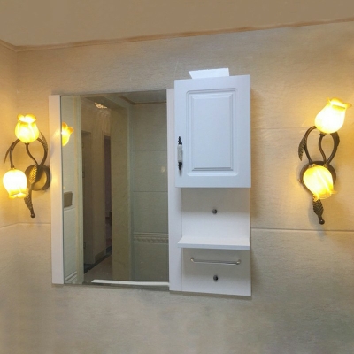 2 Lights Bathroom Vanity Wall Lights Flower Glass Shape Idyllic Style Vanity Mirror Lights