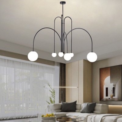 39.5 Inchs Wide Chandelier Lighting Postmodern 6 Heads Opal Glass Hanging Pendant Light for Living Room