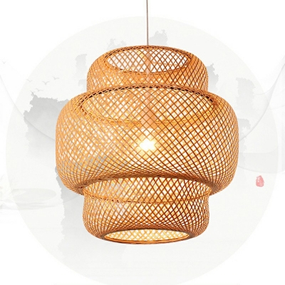 Asian Style Bamboo Hanging Light Wooden Single Bulb Ceiling Suspension Lamp for Cafe Shop