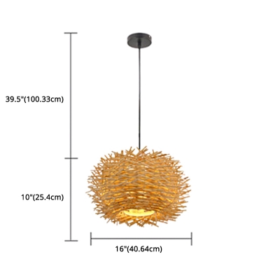 Asian Traditional Pendant Bamboo Globe Shade with 1 Light Circle Ceiling Mount Single Pendant for Living Room