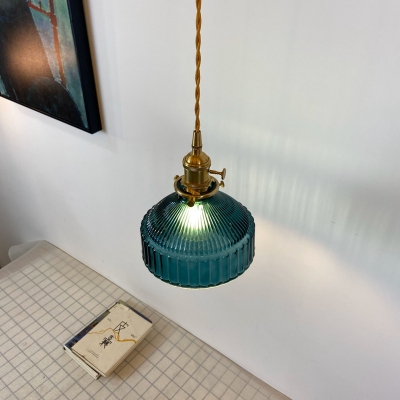 Barn Shaped Dining Room Down Mini Pendant Loft Clear Rib Glass Brass Hanging Light