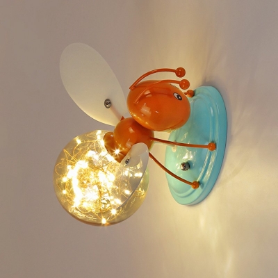 Bee Wall Lamp Macaron Metal Bedroom Wall Mount Light Fixture with Ball Glass Shade in Warm Light
