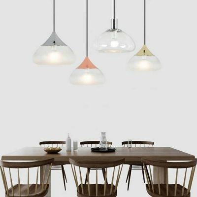 Cone Shaped Modern Dining Room Pendant Clear Glass Shade 1-Bulb Hanging Lamp