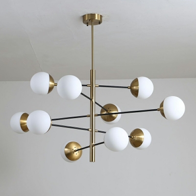 Contemporary Radial Hanging Chandelier Light Spherical Glass Shade Metal Suspension Light for Living Room