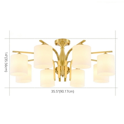 Contemporary Style Cylinder Clusters Pendant Opal Glass Living Room Radial Chandelier Pendant Light in Gold