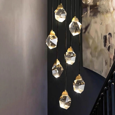 Crystal 1 Light Pendant Lamp in Post Modern Style Suspension Light in Clear for Bedroom
