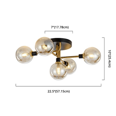 Curved Arms Semi Flush Ceiling Light Metal with Glass Shade Modern Flush Mount Light 22.5 Inchs Wide for Living Room