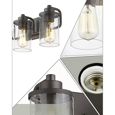 Cylinder Pure Glass Vanity Lighting Black Creative Industrial Vanity Fixture for Dressing Table Bathroom
