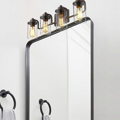 Cylinder Pure Glass Vanity Lighting Black Creative Industrial Vanity Fixture for Dressing Table Bathroom