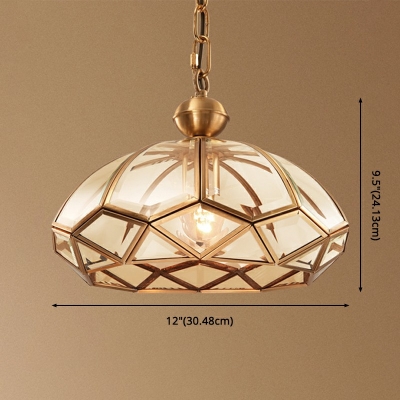 Dome Clear Glass Pendant Light Vintage 1-Light Dining Room Suspension Lighting in Brass