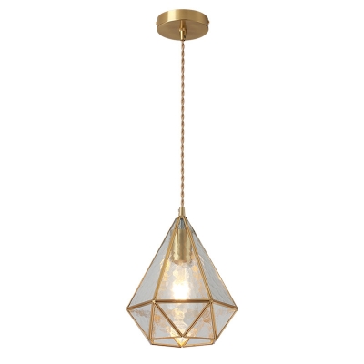 Geometric Shape Pendulum Light Glass Tiffany Ceiling Pendant in Brass for Dining Room