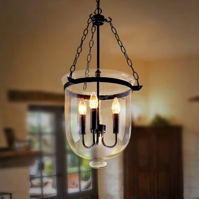 Industrial Candle Chandelier 3 Lights with Clear Glass Shade with 31.5 Inchs Height Adjustable Chain