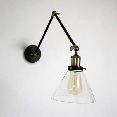 Industrial Glass Shade Sconce Light Fixture Swing Arm Wall Lamp for Bedroom Restaurant in Black