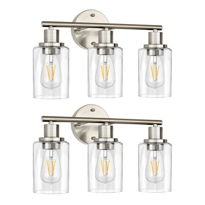 Industrial Metal Wall Mount Lighting Bathroom 3 Bulbs Vanity Sconces With Cylindrical Glass Shade