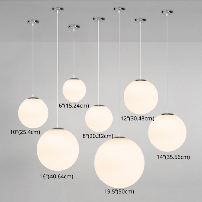 Modern Living Room Global Pendant White Glass Shade 1-Head Hanging Lamp with Metal Cord