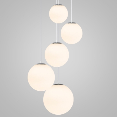 Modern Living Room Global Pendant White Glass Shade 1-Head Hanging Lamp with Metal Cord