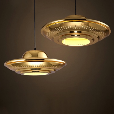 Post-modern Style UFO Hanging Light Single Light 16 Inchs Wide Electroplated Metal Ceiling Pendant Fixture for Bar