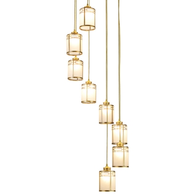 Prismatic Crystal Cylindrical Pendant Lamp Modernism Multiple Hanging Light for Stairway in Brass