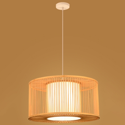 Simplicity Ceiling Light with 1 Light Bamboo Geometric Shade Circle Metal Ceiling Mount Single Pendant for Restaurant