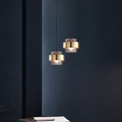 Smoke Glass Pendant Light Modern Crystal Shade 1 Bulb Dining Room Hanging Lamp