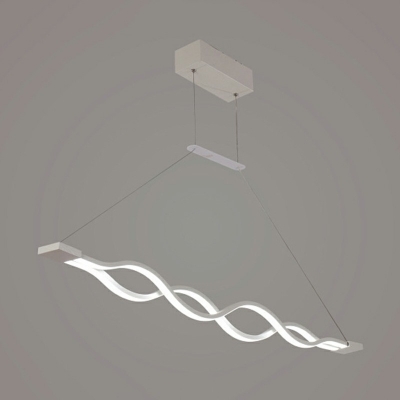 White Acrylic Linear Island Pendant Modern Dining Room 41 Inchs Long Wave Design LED Island Light