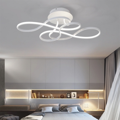 White Crossed Line Semi Mount Lighting Metal Contemporary LED Close to Ceiling Lighting for Living Room