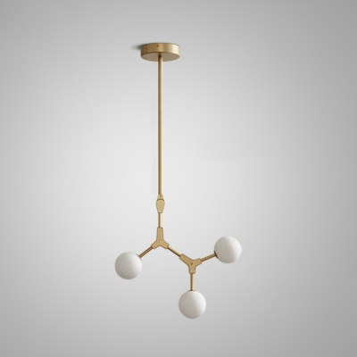 White Glass Sphere Hanging Lamp Study Room Hallway 40 Inchs Height Chandelier Light in Gold