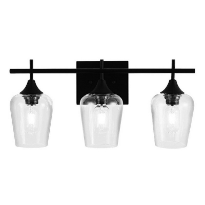 3 Lights Industrial Metallic Vanity Mirror Lights Black Down Lighting Wall Light Sconce with Glass Cup Shade