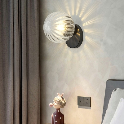 Ball Glass Shade Wall Lamp Modern Living Room Black Backplate 1-Head Wall Sconce