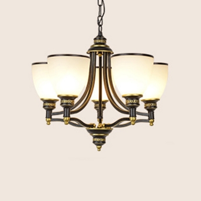 Bell Shaped Living Room Ceiling Pendant Lamp Rustic Cream Glass 26 Inchs Wide Black Chandelier
