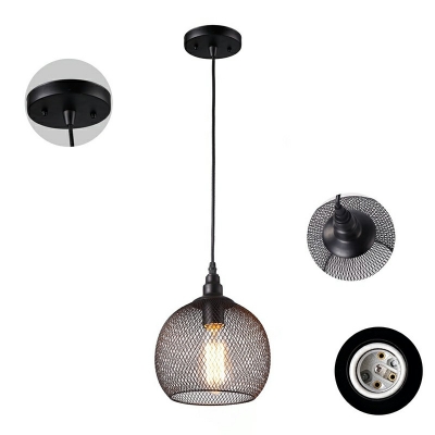Black 1-Light Ceiling Hanging Lantern Industrial Iron Dome Mesh Cage 7.5 Inchs Wide Pendant Light for Bistro