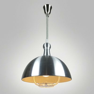 Bowl Shade Industrial Living Room Pendant Silver Metal 1-Light Hanging Lamp