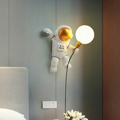 Child Bedroom Astronaut Wall Light 7.5 Inchs Wide Resin Cartoon White LED Sconce Light