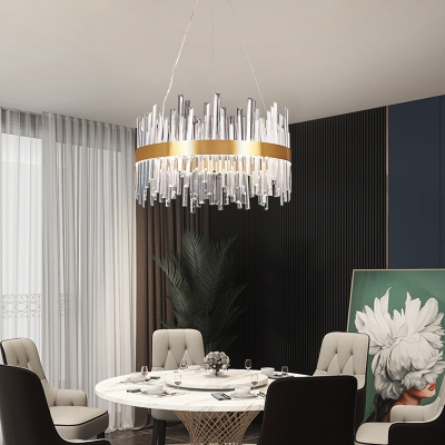 Circle Metal Ceiling Mount Modern Pendant with 1 LED Light Crystal Clear Shade Single Pendant for Dining Room