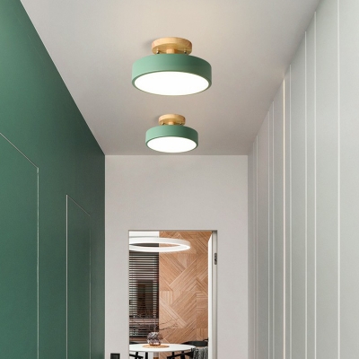 Circle Wood Ceiling Mount Ceiling Light with 1 LED Light Circle Acrylic Shade Semi Flush for Hallway