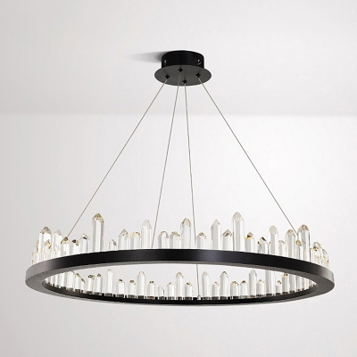 Clear Crystal Decoration Modern Living Room Suspension Lighting Black Base Metal LED 1-Light Chandelier