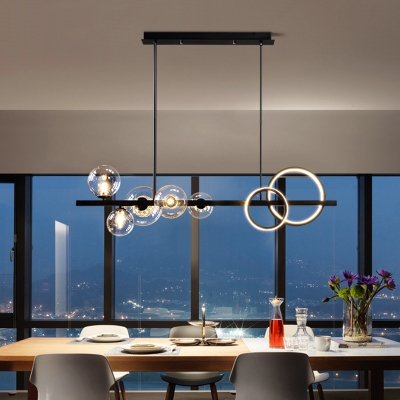 Contemporary Island Light with 7 Bi-Bulb Metal Ceiling Mount Glass Shade Island Fixture for Restaurant