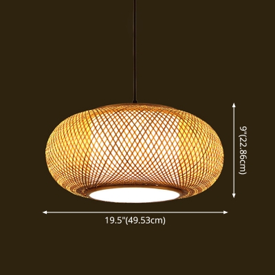 Cylinder Shade Asian Style Restaurant Pendant Beige Bamboo Cage 1-Head Hanging Lamp