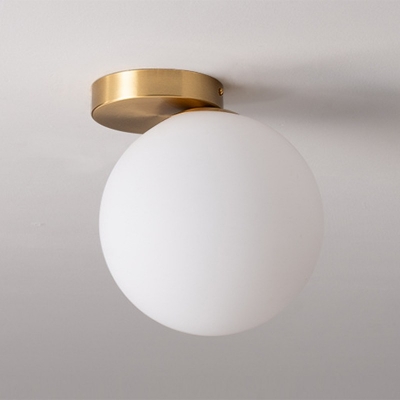 Glass Round Ceiling Mounted Fixture Minimalist Style 1 Bulb White Ceiling Mount Light Fixture