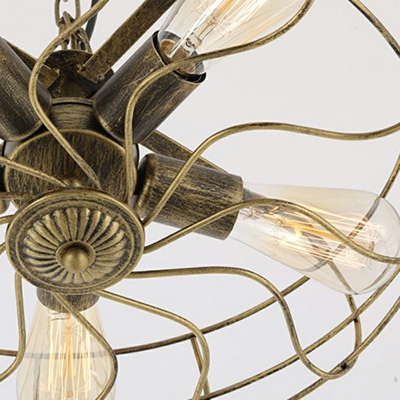 Industrial Metal Hanging Chandelier Light 5 Bulb Drum Cage Shade Suspension Light in Antique Brass for Restaurant