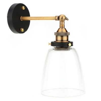 Industrial Wall Sconce Modern Style Wrought Iron Arm with Geometric Glass Shade for Kitchen