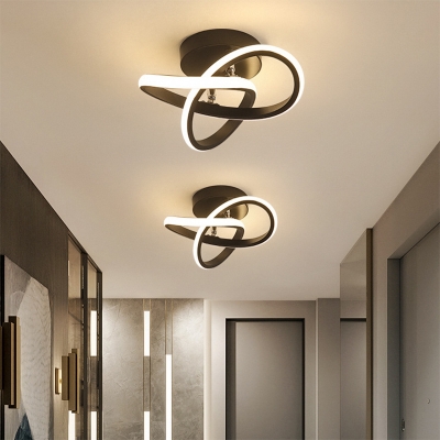 Linear Metal Semi-Flushmount Light Modern Crossed Design LED 1-Light Ceiling Light