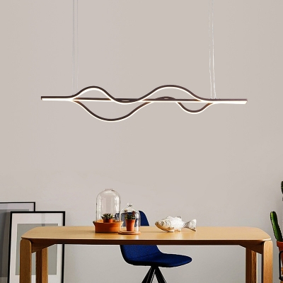 Linear Wave Design Island Light Minimalist Dining Room Metal Coffee LED 3-Light Island Pendant