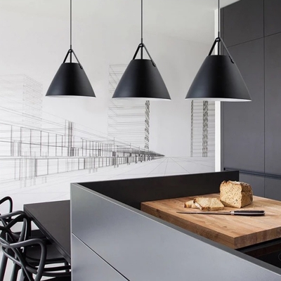 Metal Cone Shade Nordic Living Room Pendant 1-Head Hanging Lamp