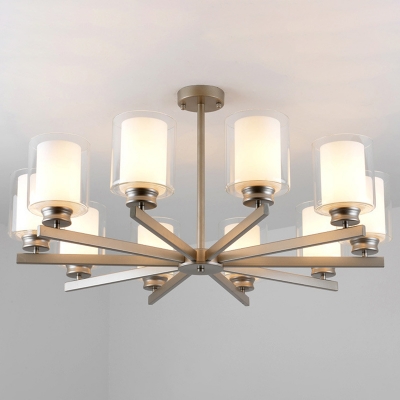 Modern Chandelier Light Fixture Living Room White Glass 16.5 Inchs Height Chandelier in Champagne Silver
