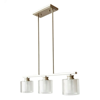 Modern Simplicity Island Pendant with Double Cylindrical Glass Shade Champagne Lighting Fixture for Kitchen Bar
