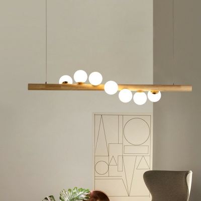 Modern Simplicity Pendant Globe Glass Shade with Bulb Wooden Ceiling Mount Island Light for Dining Room