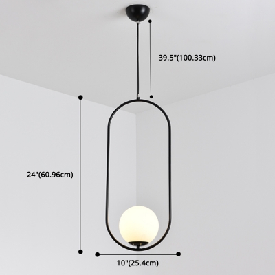 Opal Glass Ball Drop Pendant Postmodern 1 Bulb Hanging Ceiling Light with Oval Guard