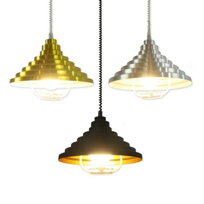 Pyramid Shaped Pendant Industrial Dining Room Metal Shade 1-Light Hanging Lamp