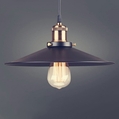Saucer Shade Pendant Light Retro Metal Single Bulb Hanging Lamp 8 Inchs Height in Black